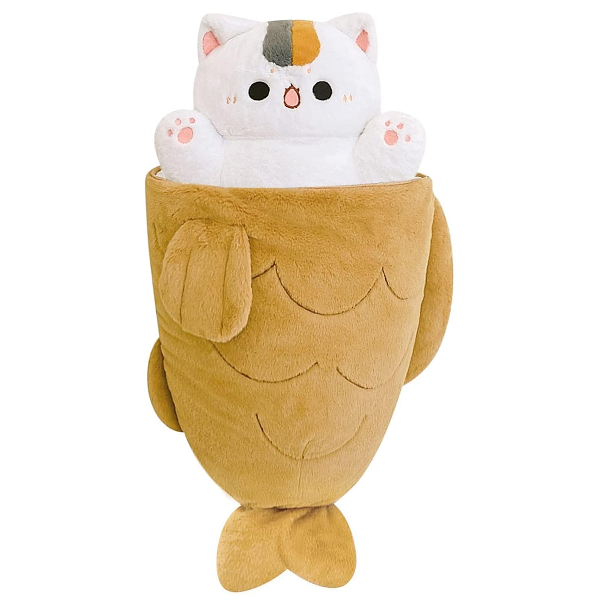 Ditucu 23.6 inch Taiyaki Cat Plush Pillow Cute Kitten Inside Fish 2 in 1 Soft Stuffed Animal Plushies Toys with Outfit Sleeping Doll Gifts for Girls Boys