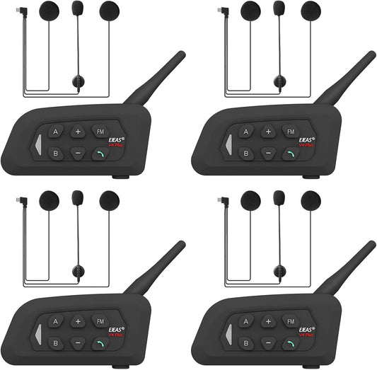 V4 Plus Motorcycle Bluetooth Helmet Intercom Headset, 4 Rides Group Communication System for Motorcycling Soccer Referees Skiing ATV/Off Road (4 Pack)