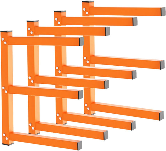 UNITEDPOWER Wall Mount Wood Organizer, Lumber Storage Rack, Heavy Duty Metal Shelf with 6-Level for Workshop or Garage, Indoor Or Outdoor Use-4 Hook