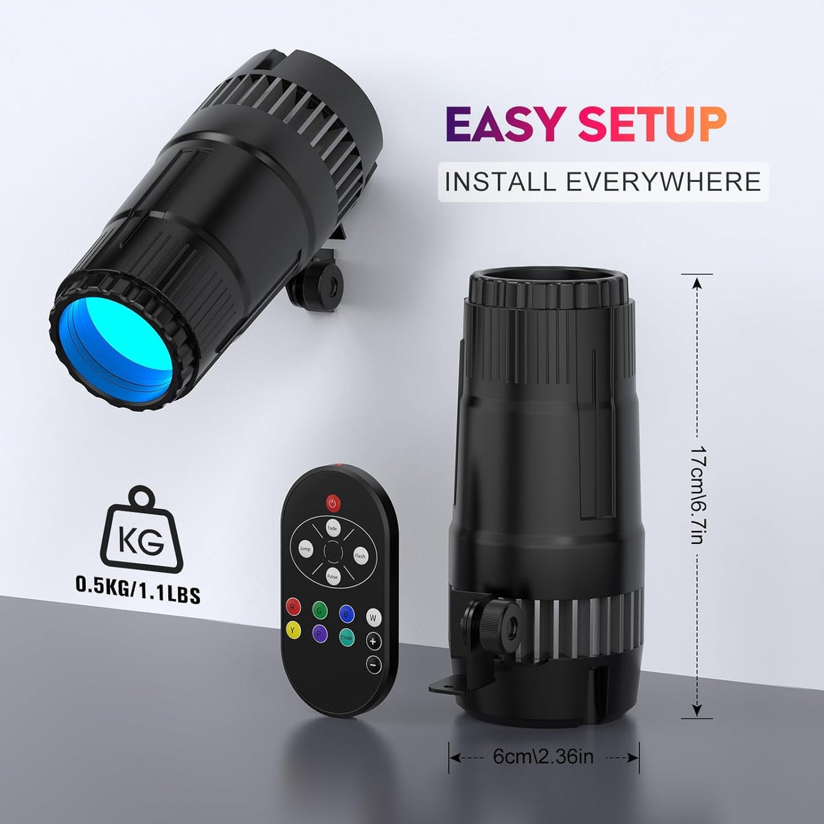 20W Pinspot Light with Remote,RGBWYP+Cyan LED Beam Spot Lights,Ultra Bright Mirror Disco Ball Spotlight Stage Light for DJ Disco Party Bar Club Show Wedding Children's Theater (Black, 2 Pack)