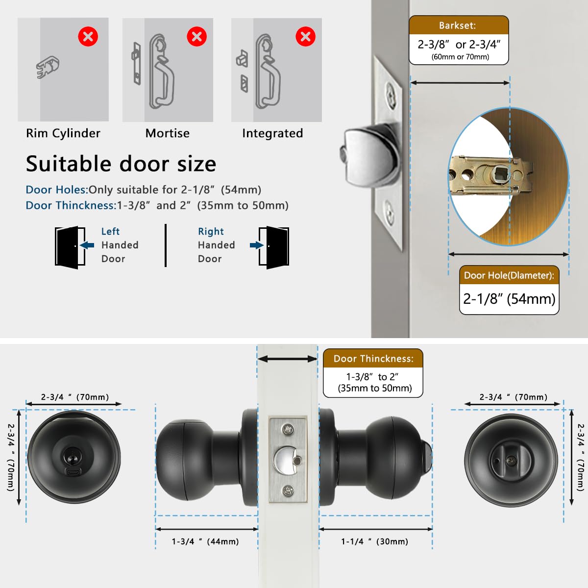 Buoan Fingerprint Door Knob, Smart Fingerprint Door Knob with Lock, Black