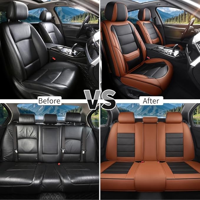 Car Seat Covers Full Set Custom Fit for Mercury Milan 2006-2011-Luxury Leather with Lumbar Support, Breathable, Waterproof, Anti-Slip, Durable, Easy to Install (BlackBrown,Full Set)