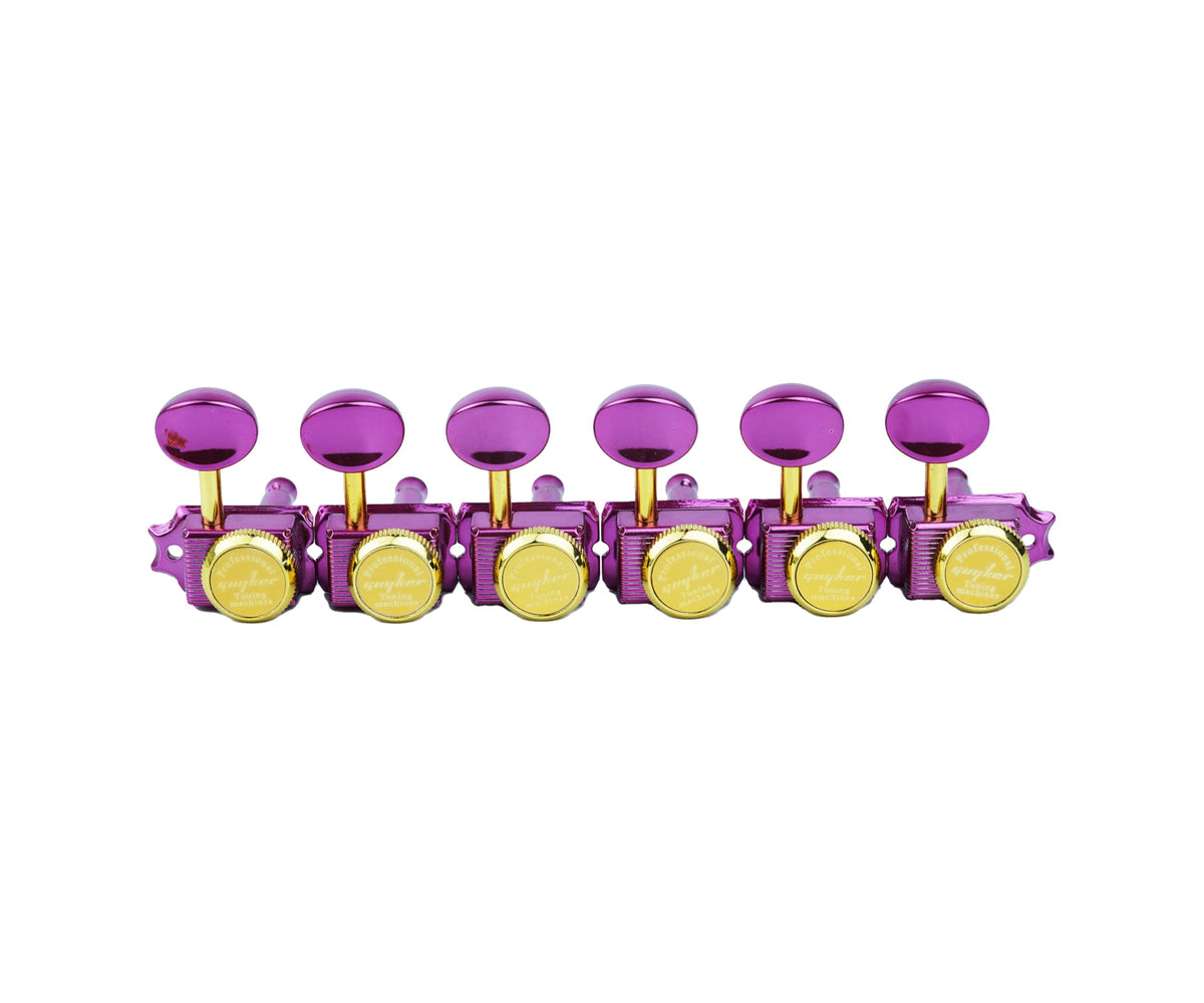 Guyker 6 Inline Vintage Guitar Lock String Tuners – Locking Tuning Key Pegs Machine Heads Replacement Parts for ST TL Style Electric, Folk or Acoustic Guitars – GK55SP, Pink+Gold