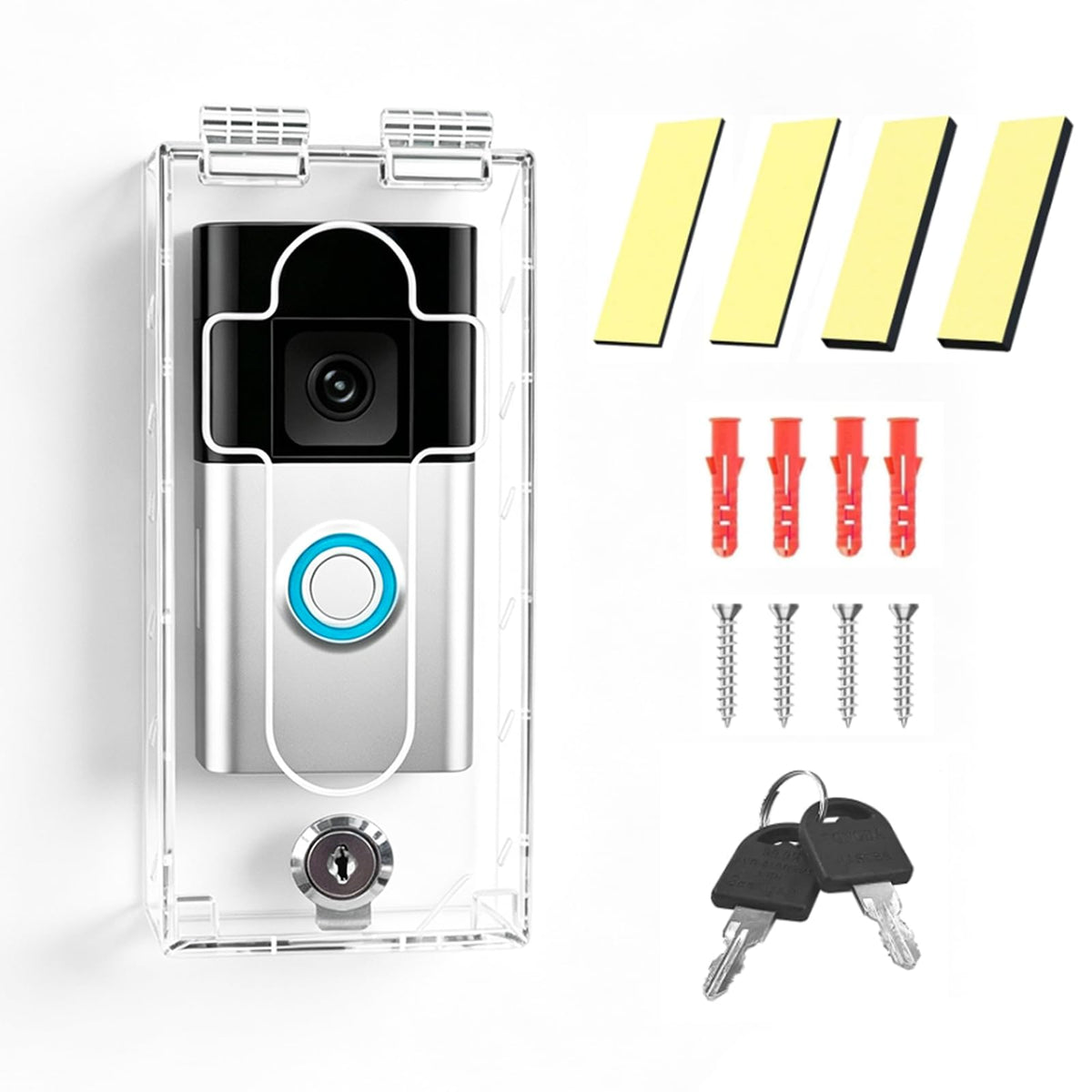 Outdoor Anti-Theft Doorbell Lock Box for Ring, Clear Acrylic Slip-On Cover