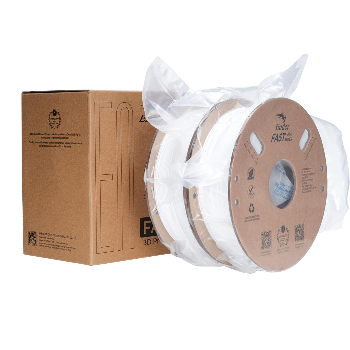 Creality PLA 3D Printer Filament, White & White, 2‑Pack, 2KG Total