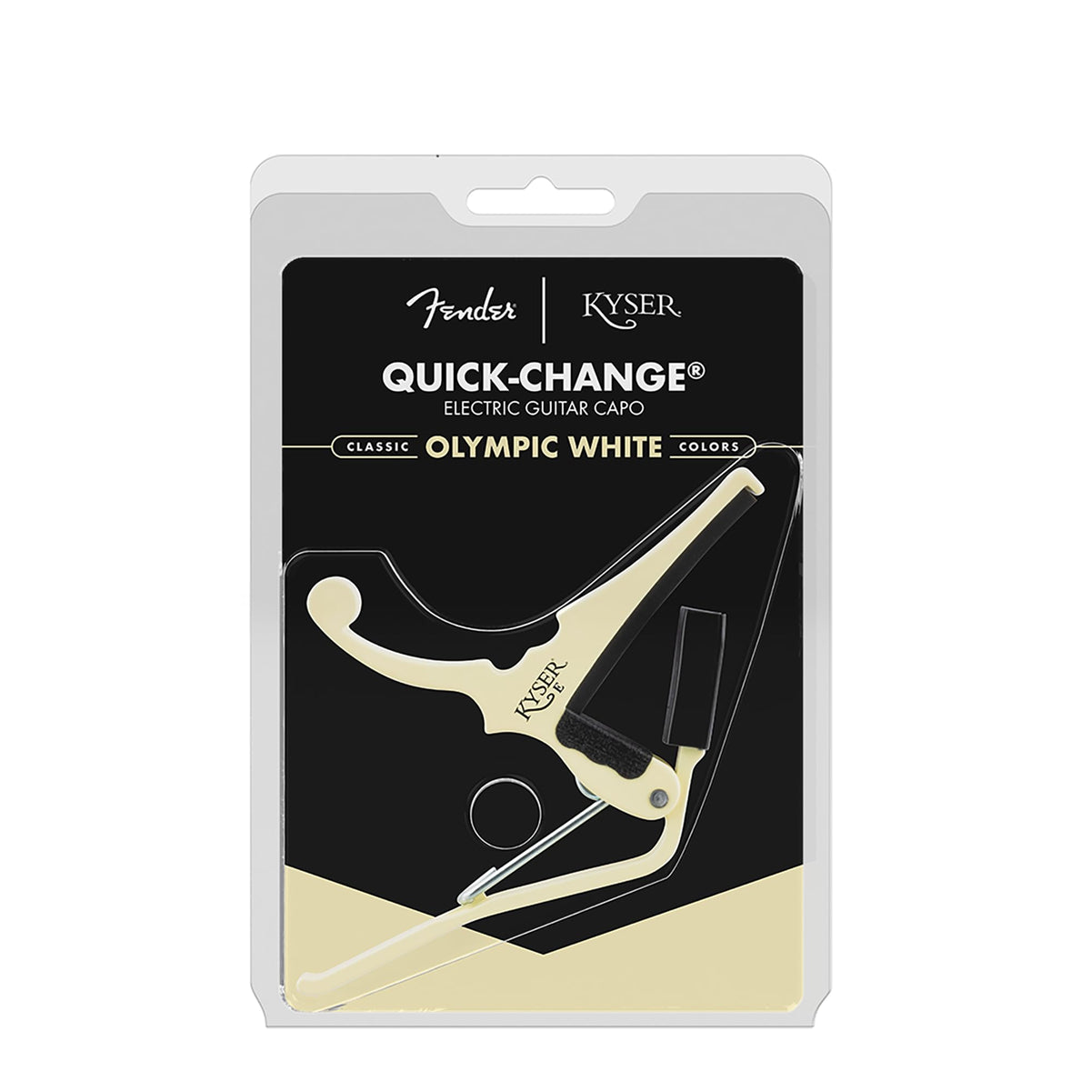 Kyser Musical Products Fender X Quick-Change Electric Guitar Capo, KGEFOWA, Olympic White - For Electric Guitars, Collaboration with Fender, Made in USA, Quality, Strong, Lightweight, Quick