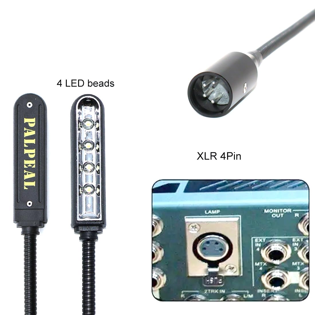 PALPEAL 22 inch LED Mixer gooseneck lamp for Light Control Equipment,DJ Mixer gooseneck Light for Yamaha BEHRINGER, Flexible gooseneck,XLR 4 Pin Port