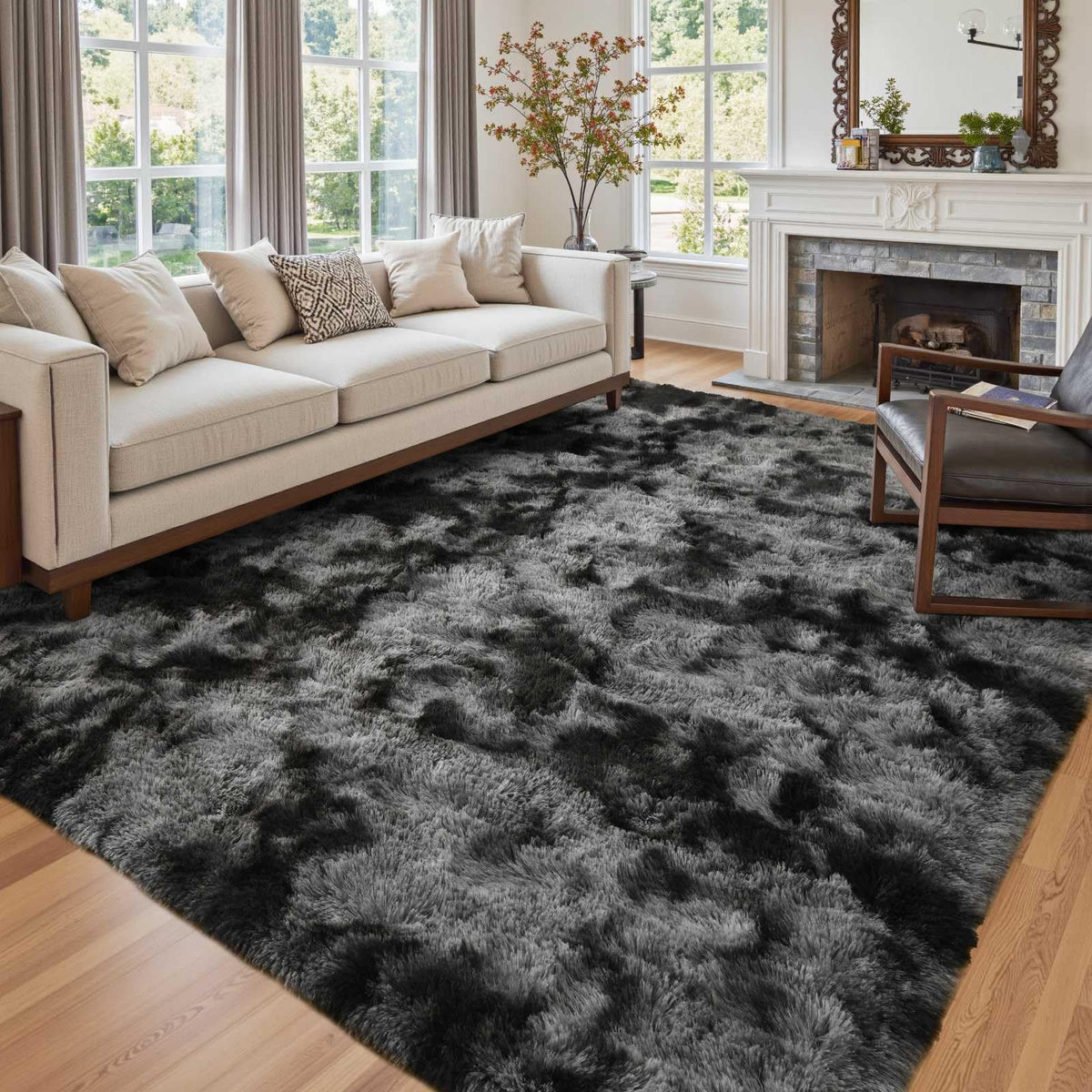 6x9 Ft Large Shag Rugs for Living Room Decor, Tie-Dyed Ultra Soft Fluffy Furry Area Rugs for Bedroom Indoor Floor, Aesthetic Carpet for Kids Home (Dark Grey) - thewildfolk 6x9 Ft Large Shag Rugs for Living Room Decor, Tie-Dyed Ultra Soft Fluffy Furry Area Rugs for Bedroom Indoor Floor, Aesthetic Carpet for Kids Home (Dark Grey)