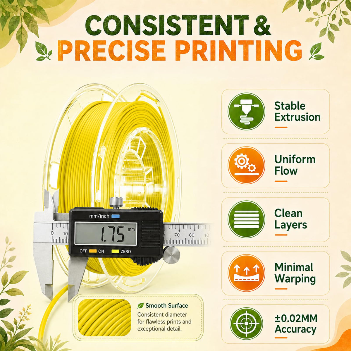 AOSEED PLA Filament Set 1.75mm (±0.02mm), 4-Pack, 200 g (0.44 lb) per Spool