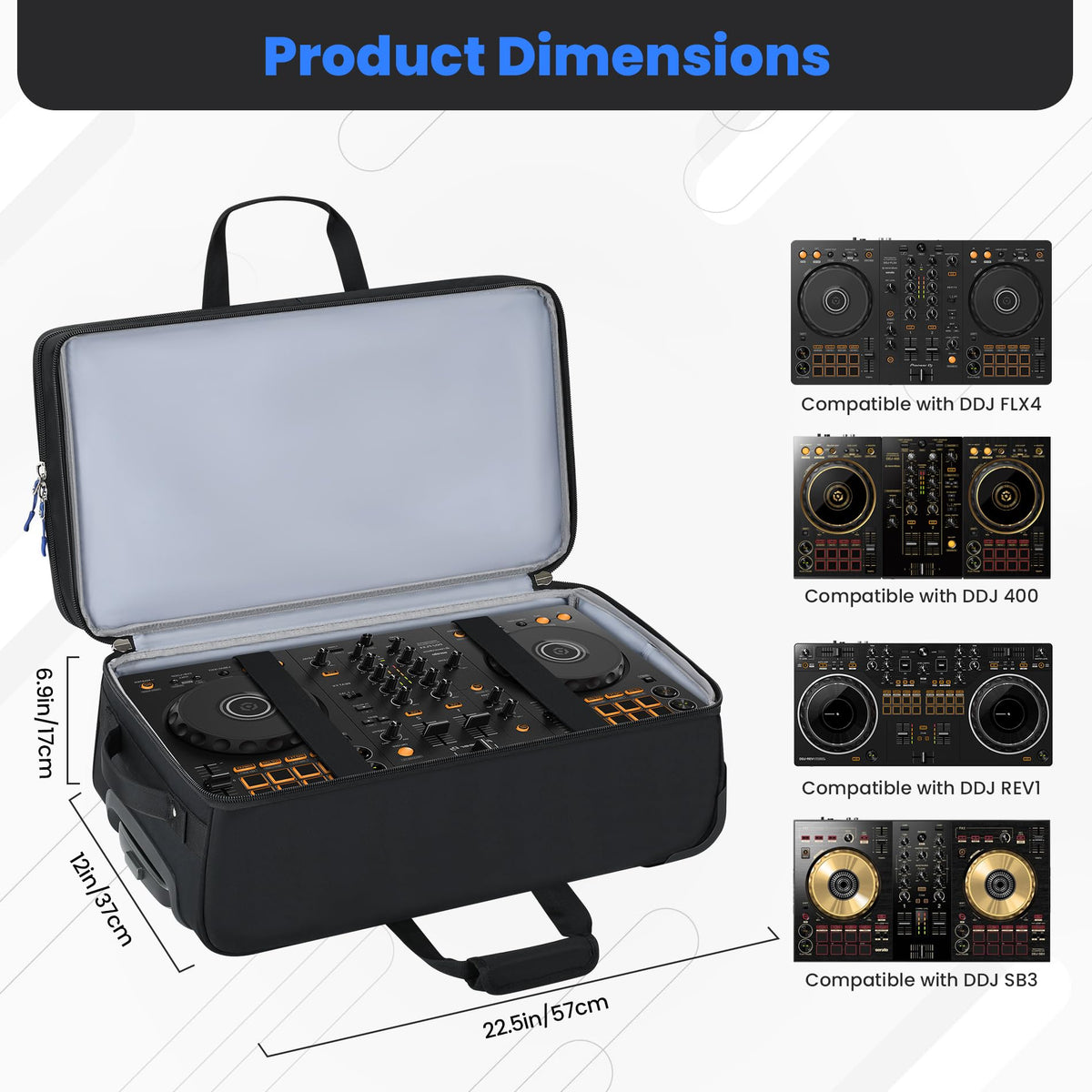 DJ Controller Case with Wheels, Rolling DJ Gig Bag for DJ, Music Producers