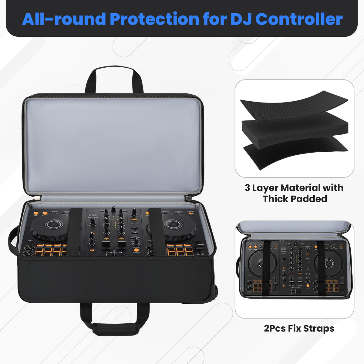 DJ Controller Case with Wheels, Rolling DJ Gig Bag for DJ, Music Producers