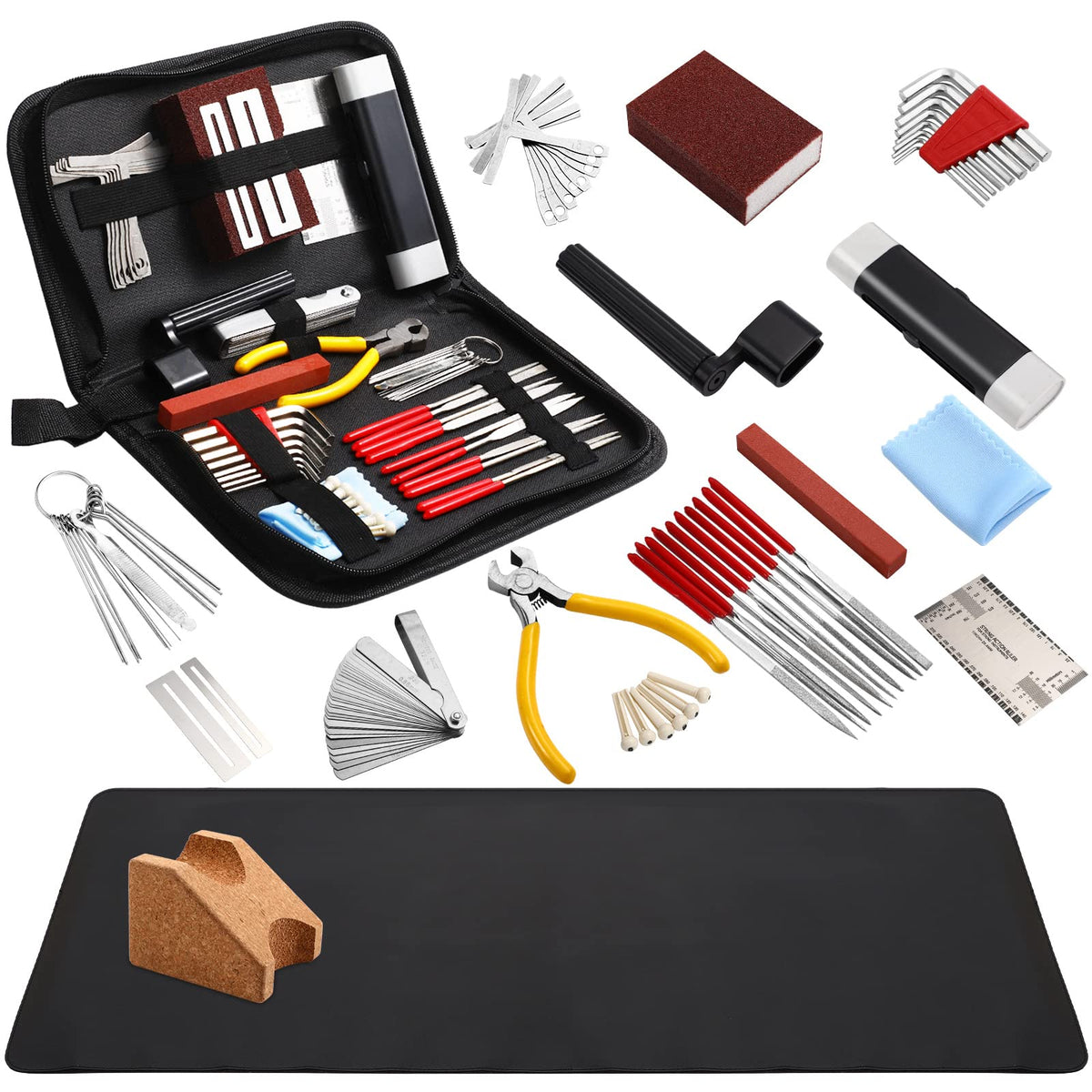Guitar Repairing Maintenance Tool Kit with Guitar Neck Rest Cradle and Instrument Mat for Guitar Workstation, Acoustic Guitar Electric Guitar Ukulele Violins Bass Banjo, Gift for Musicians