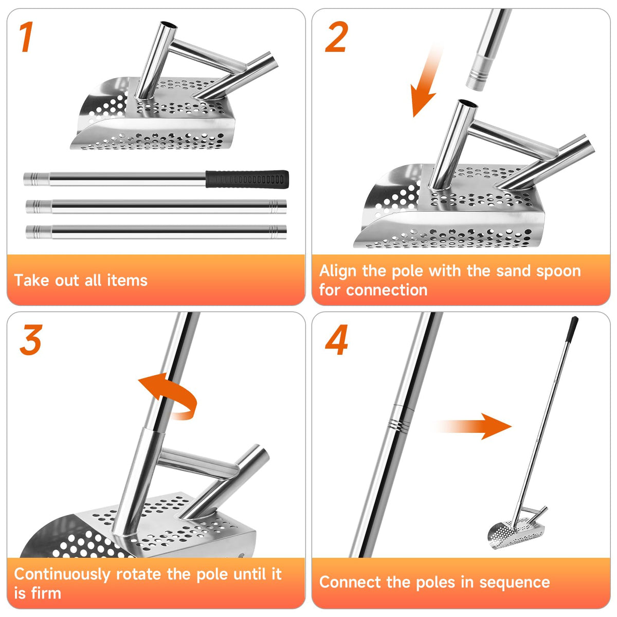 SANLIKE Sand Scoop for Metal Detecting, Stainless Steel with Long Handle