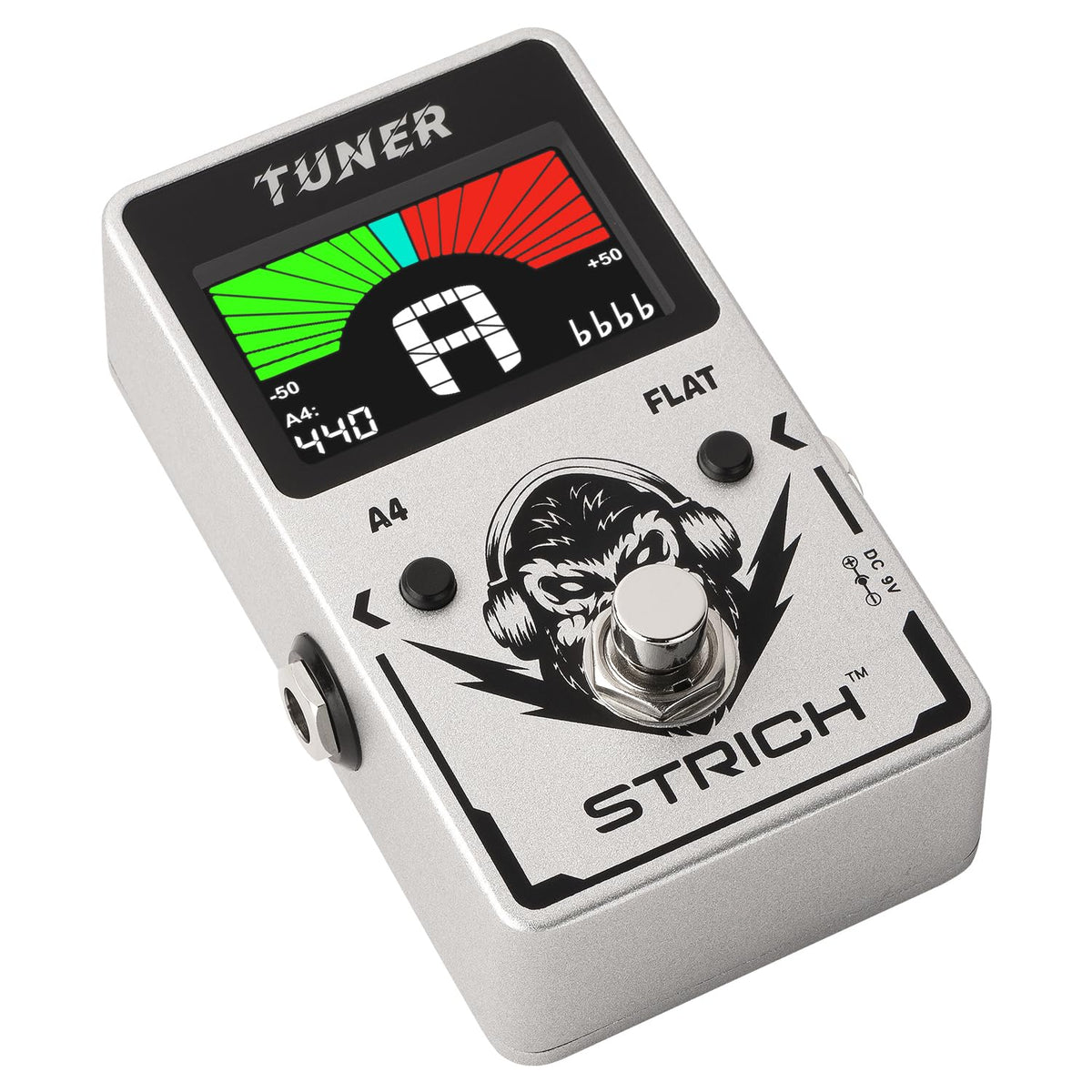 STRICH Tuner Pedal, Silver, Compact with Large Color Screen - Precision Chromatic Drop Tuning, 430-450Hz A4, True Bypass for Electric Guitar & Bass