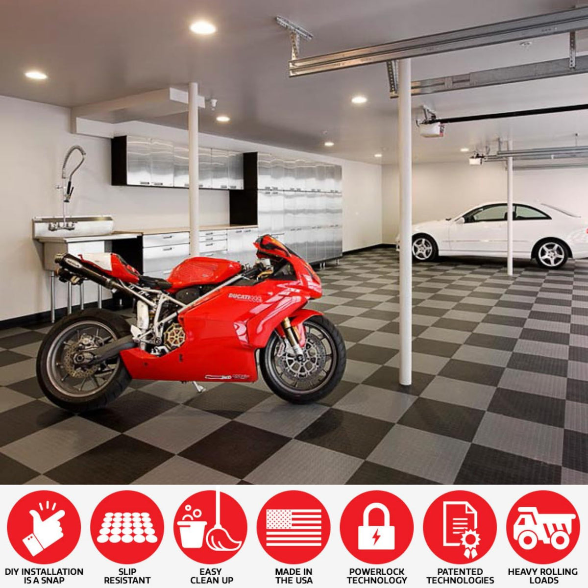 Big Floors GarageDeck Coin Pattern, Durable Copolymer Interlocking Modular Non-Slip Garage Flooring Tile (Black, 48 Pack of 12 x 12" Tiles)