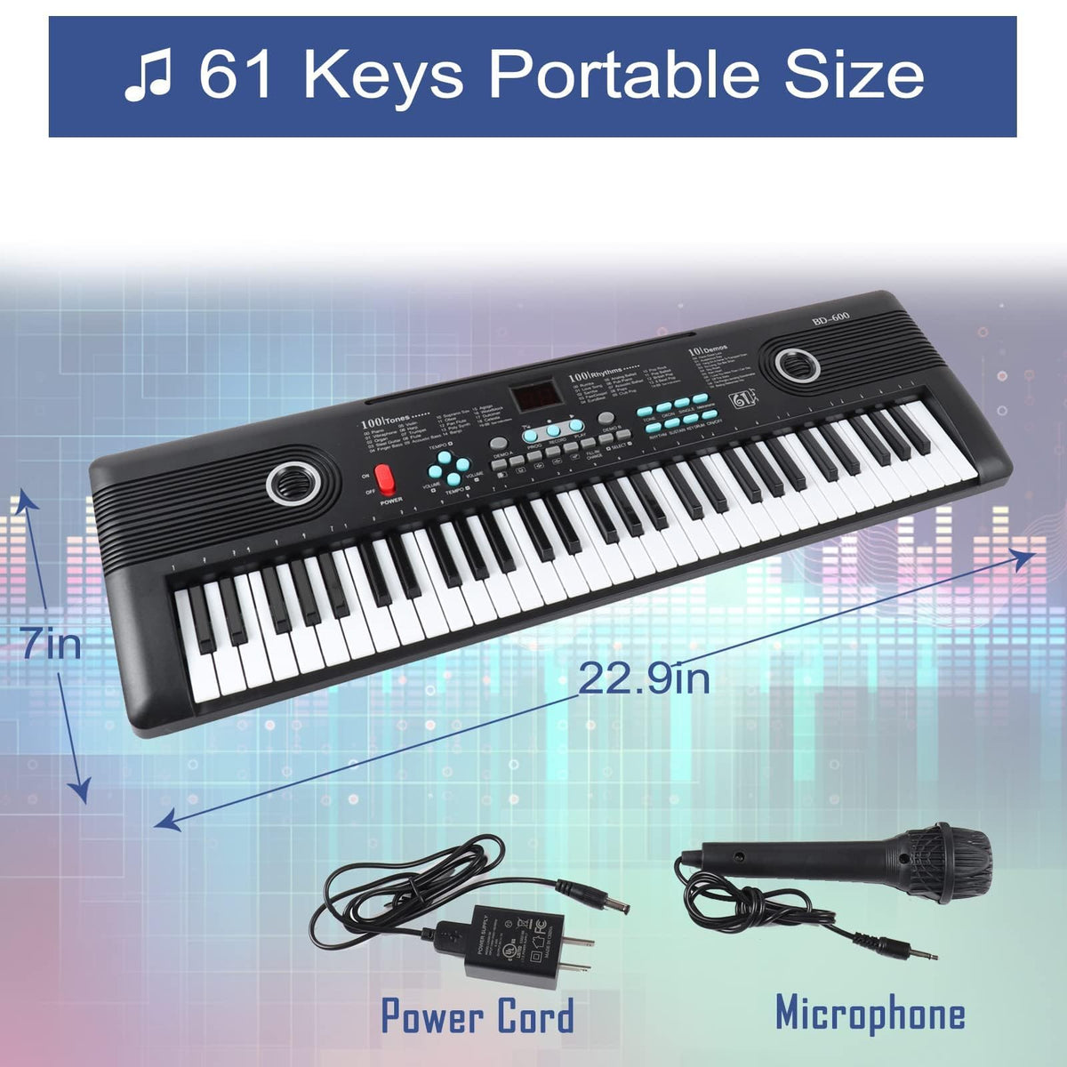 61 Keys Piano Keyboard with Built-in Speaker and Microphone, Portable Electronic Digital Piano for Beginners, Perfect Musical Starter Instrument, Ideal Gift for Aspiring Musicians