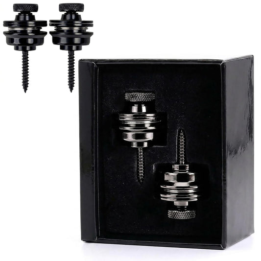 Guitar Strap Locks 2 Pack, Heavy Duty Zinc Alloy Quick Release Strap Buttons, Anti-Slip Mushroom Head Security Locking System for Metal Fasteners for Electric, Acoustic, Bass Guitars Black