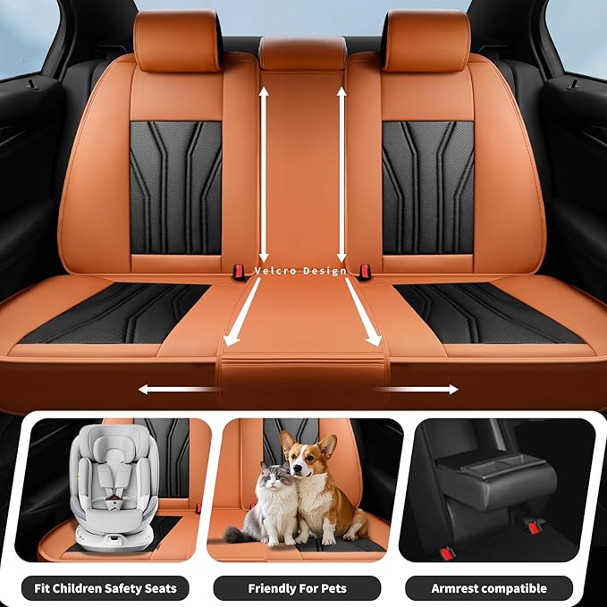 Fit Frontier Car Seat Covers Premium Leather for Nissan Frontier 2009-2025 2026. Waterproof， Breathable, Scratch-Resistant & All-Weather Seat Cushion Protector（Full Set,Orange&Black