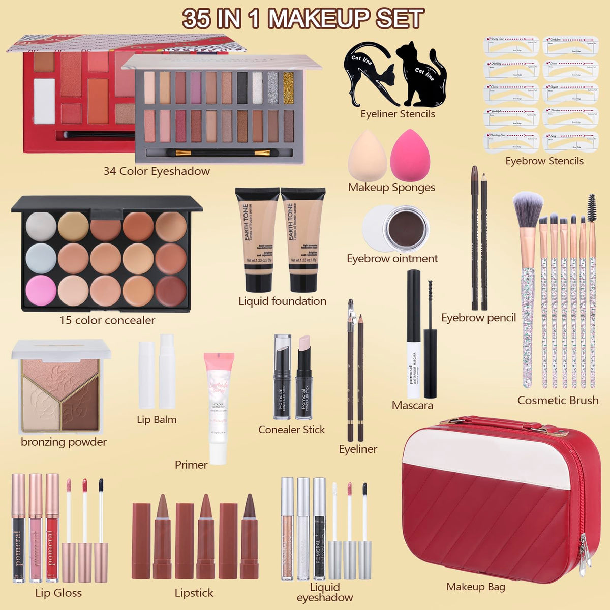 Makeup Kit For Women Girls, Makeup Set For Teens beginners, Full Makeup Kit With Everything Carrying Bag, Eyeshadow Palette, Foundation, Concealer, Lipstick, Brushes (14 & 20 Color eyeshaow Kit)
