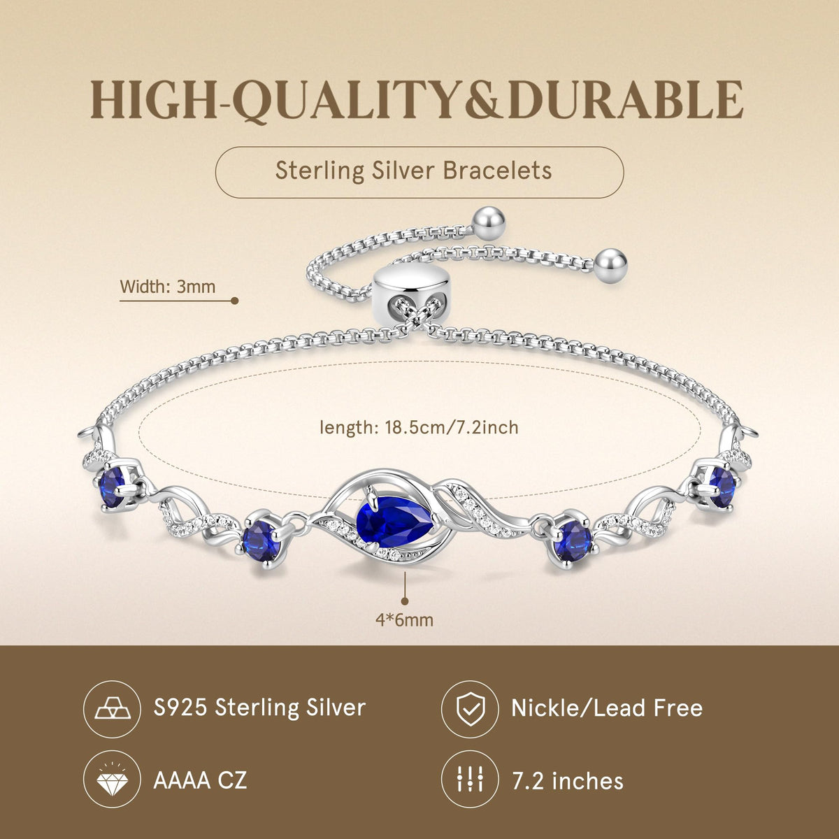 September Sapphire Tennis Bracelet for Women Sterling Silver Birthstone