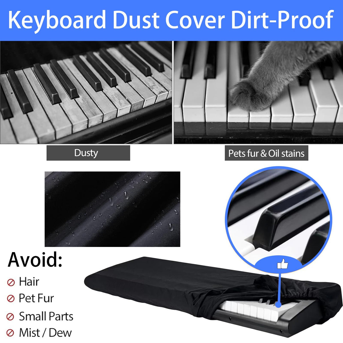 88 Key Keyboard Dust Cover - Stretchable Fabric Protector for Digital Piano & Electronic Keyboards (Black) - Universal Fit with Storage Bag
