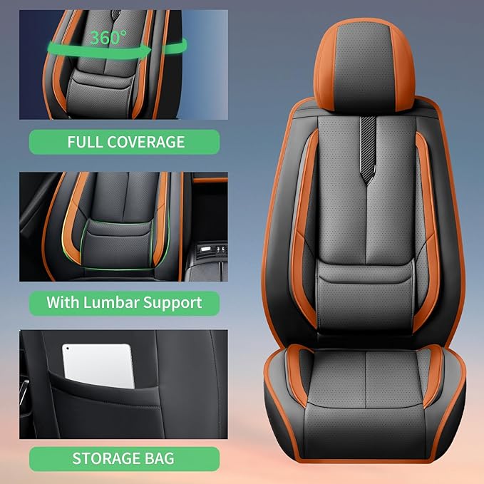 Fit Palisade Car Seat Covers for Hyundai Palisade 2000-2025 2026 -Upgraded Premium Waterproof & Breathable Leather,Airbag Compatible,All-Weather Seat Cushion Protector,2 Front/Black-Brown