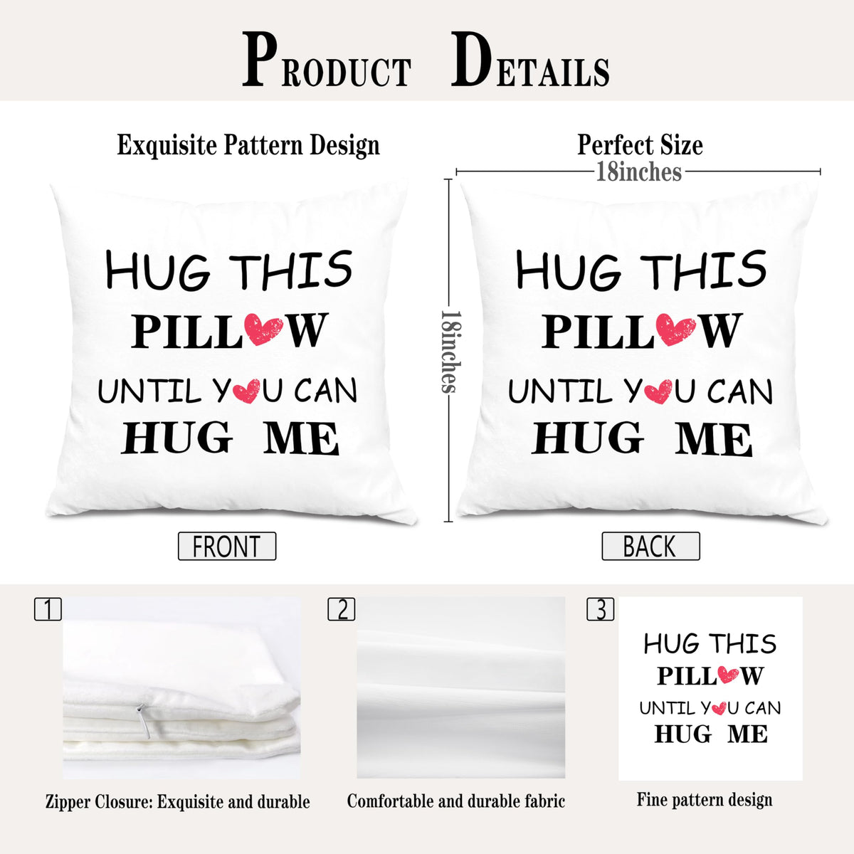 XUNLURY Hug This Pillow Until You Can Hug Me Throw Pillow Covers 18x18, Anniversary Birthday Gifts for Boyfriend Girlfriend, Long Distance Relationship Gifts, Couples Pillow Covers