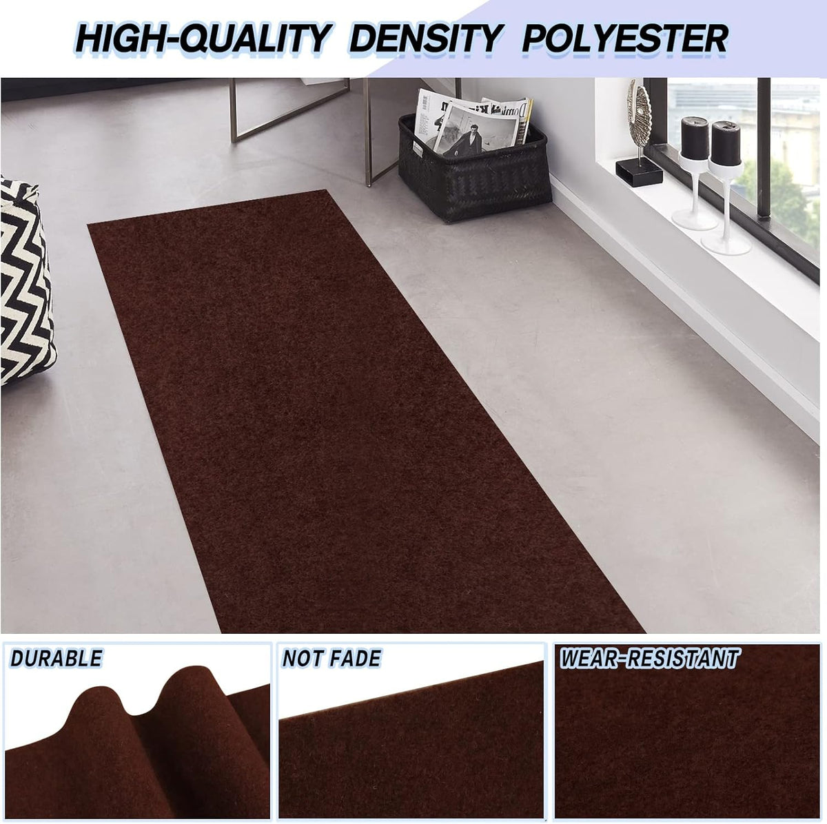 Custom Size Backed Non-Slip Area Rugs Runner, Easy Clean, Waterproof Runner Rugs for Hallway Entryway, Kitchen, Laundry, 3FT x 18FT, Brown