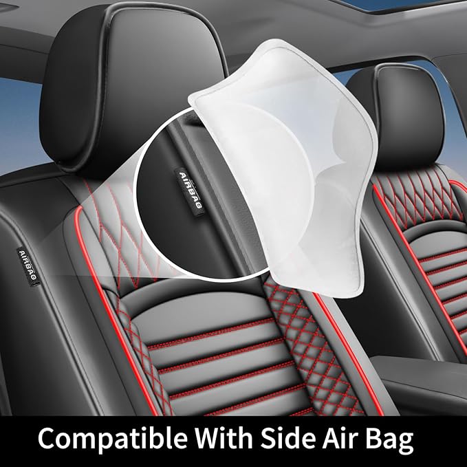 Fit Crosstrek Car Seat Covers for Subaru Crosstrek 2016-2025 2026 - Upgraded Premium Waterproof & Breathable Leather, Airbag Compatible,All-Weather Seat Cushion Protector(Full Set,Black+Red)