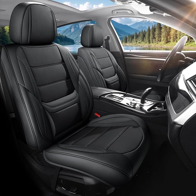 Car Seat Covers Full Set Custom Fit for Mercury Mountaineer 1997-2010,Premium Faux Leather with Lumbar Support, Breathable, Anti-Slip & Soft Touch(Black,Fullset)