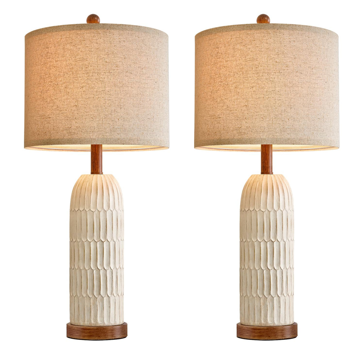 OYEARS 26.5" Bedside Table Lamps Set of 2, Farmhouse Table Lamp with USB A+C Charging Ports,Vintage Nightstand Lamp for Bedrooms and Living Rooms, Retro Resin End Table Lamp with Linen Shade, Brown