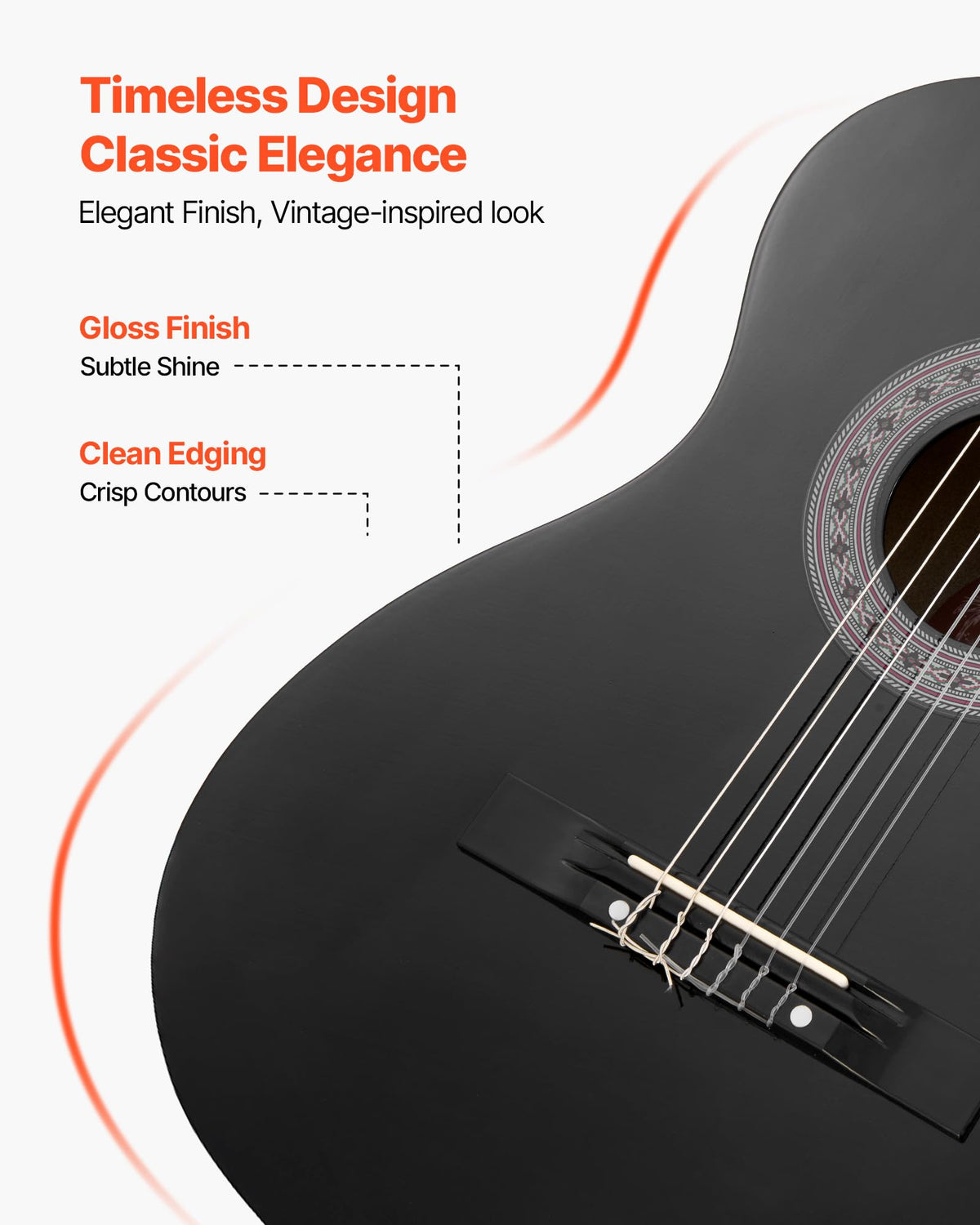 VEVOR Classical Guitar, 38 Inch, Wood Classical Guitar Starter Kit for Beginners, with Nylon Strings, Gig Bag, Strap, Tuner, Extra Strings, Picks, Capo, Basswood, for Teenagers Adults Students, Black