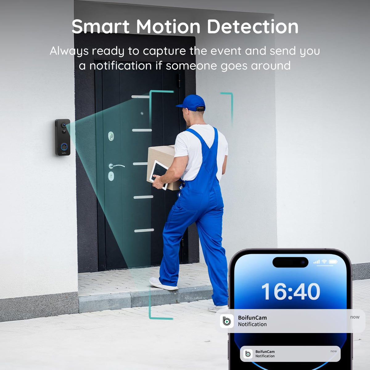 BOIFUN Video Doorbell Camera Wireless, 180° Wide View, 2K, No Subscription