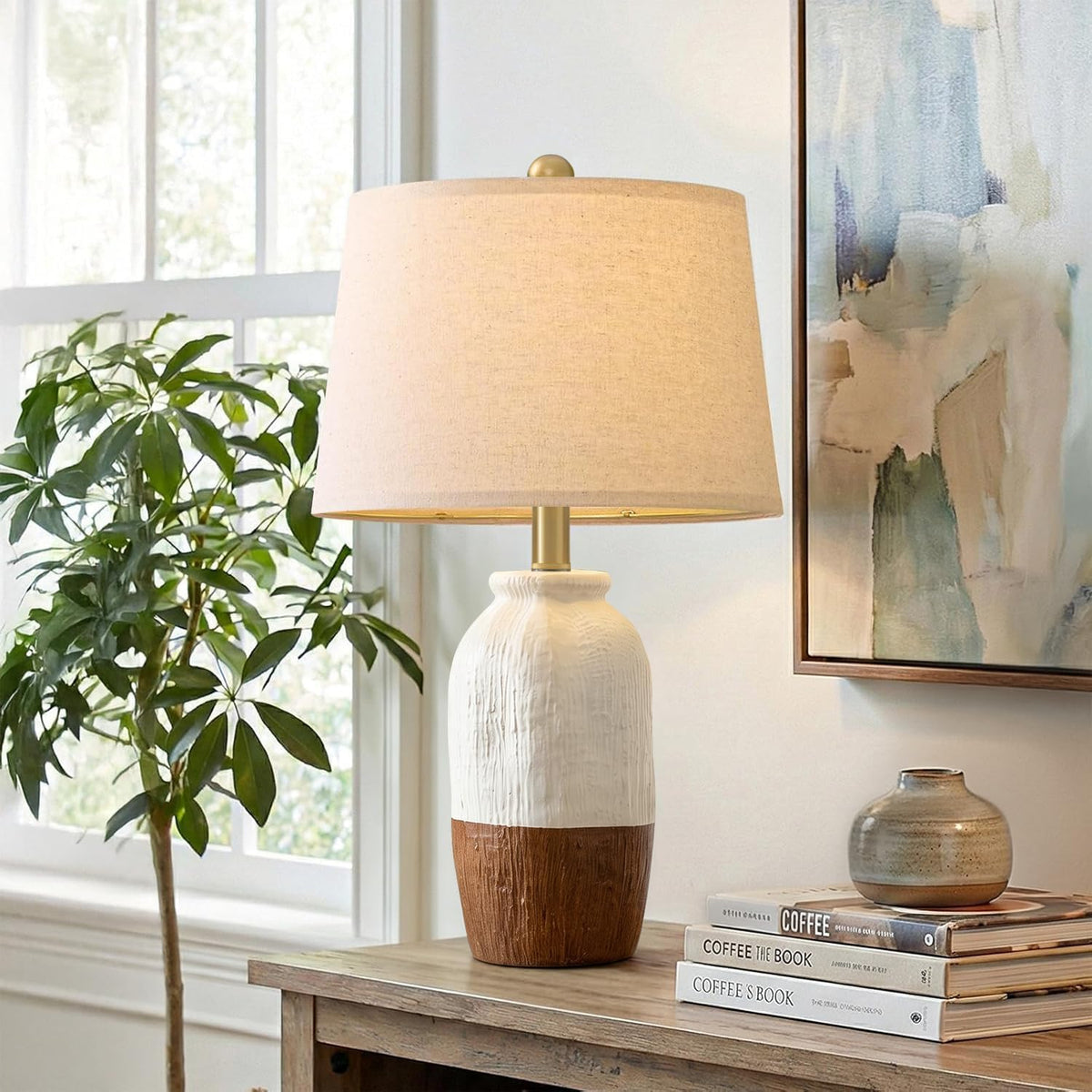 Vortether 22.5" White Ceramic Table Lamps for Bedroom, Boho Nightstand Lamp