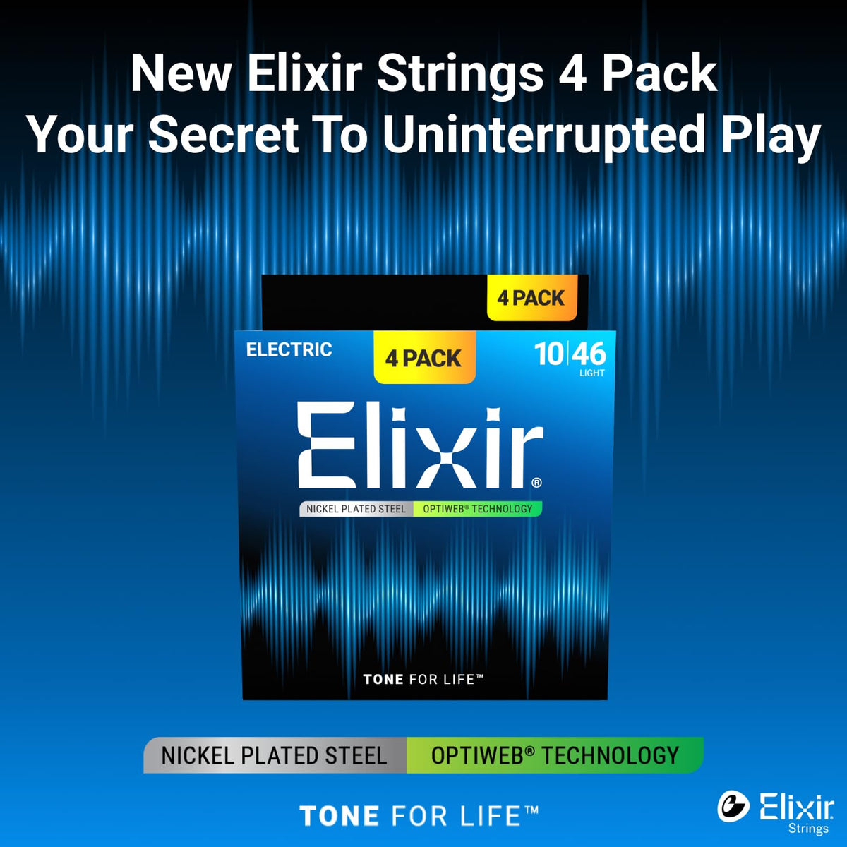 Elixir, Electric Guitar Strings, Nickel Plated Steel-OPTIWEB, 4-Pack, 10-46
