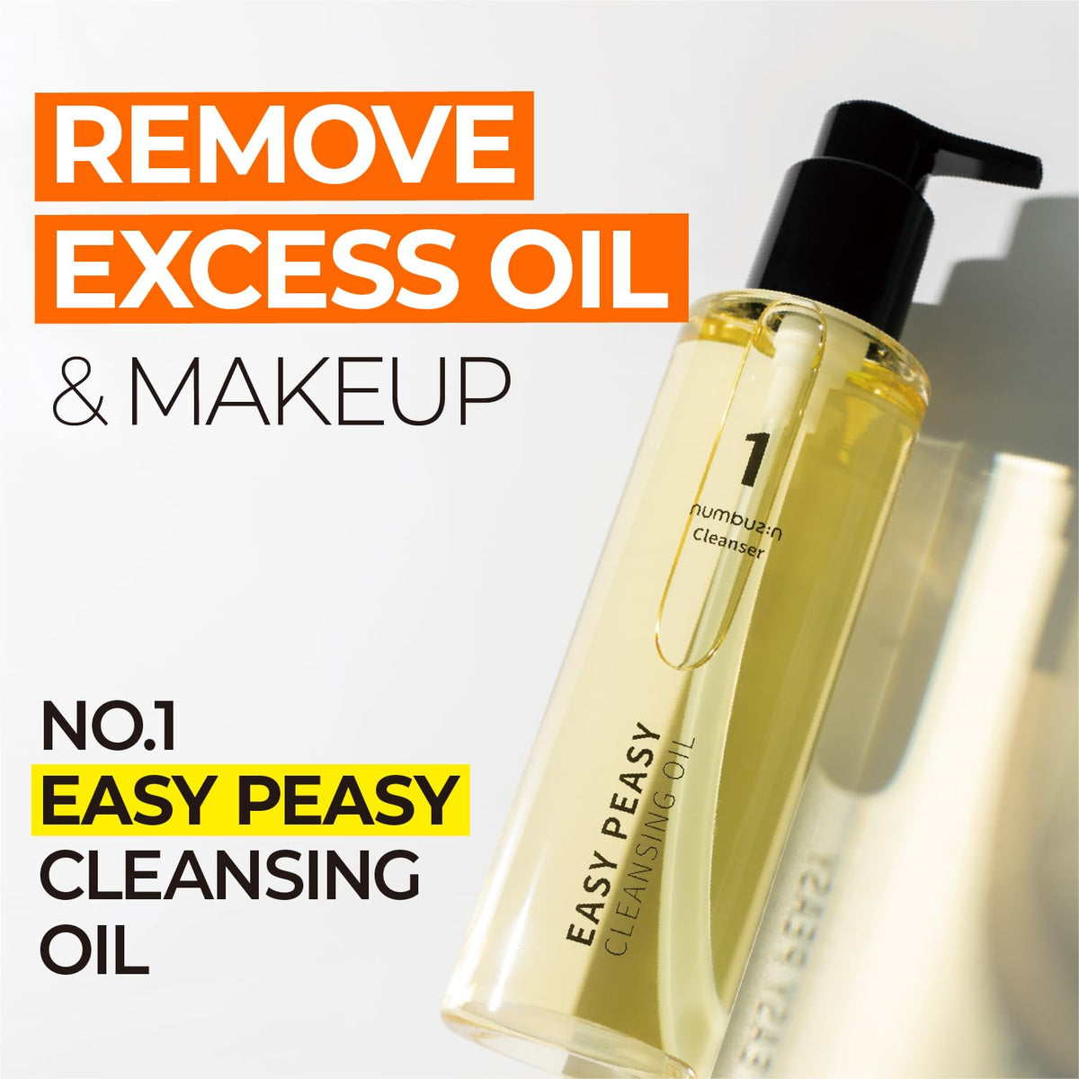numbuzin No.1 Easy Peasy Cleansing Oil, Lightweight Makeup Remover & Facial Cleanser, Waterproof Makeup & Blackhead Care, Corn & Macadamia Seed Oil, Fragrance-Free, 6.76 fl oz