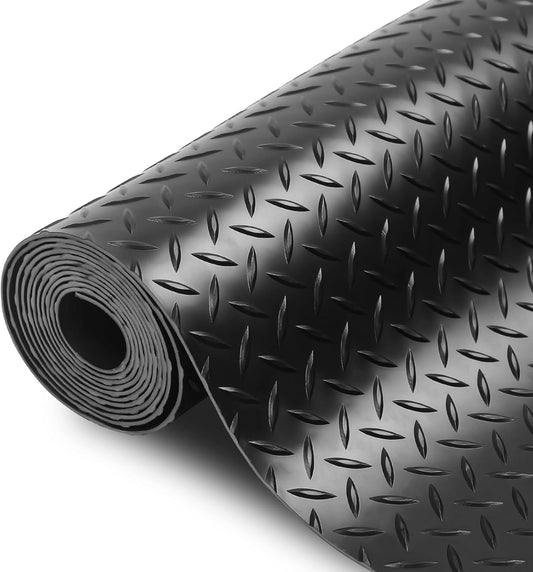 SEAL 6 x 20 Ft Premium Garage Floor Mat, Solid 2.8mm Thickened Black Commercial Grade Heavy Duty Parking Mat for Garage Floor, Golf Cart, Water/Stain Resistant Floor Runner (Embossed Diamond Plate)