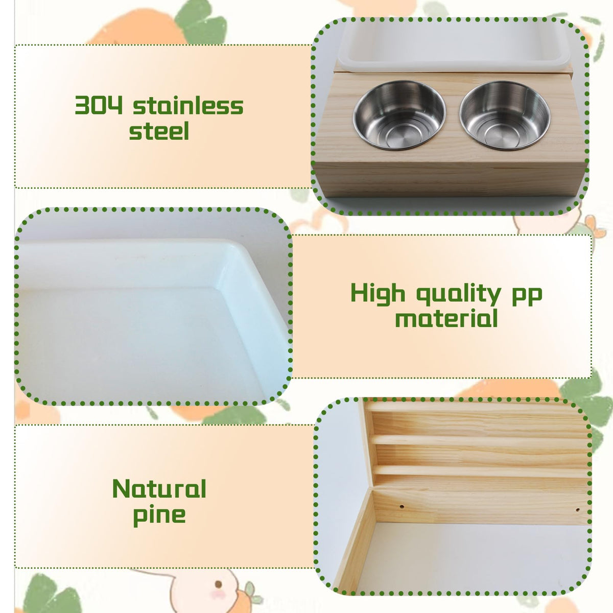 MUYG Rabbit Hay Feeder with Litter Box, 3 in 1 Wooden Bunny Feeder, Small Animal Hay Holder Rack for Rabbit, Guinea Pig, Hamster, Ferrets
