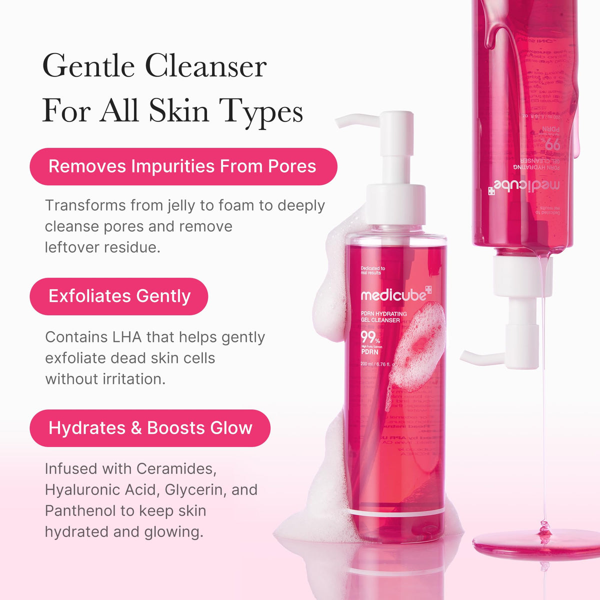 medicube PDRN Jelly to Foam Cleanser - Gentle Low pH Hydrating Cleanser