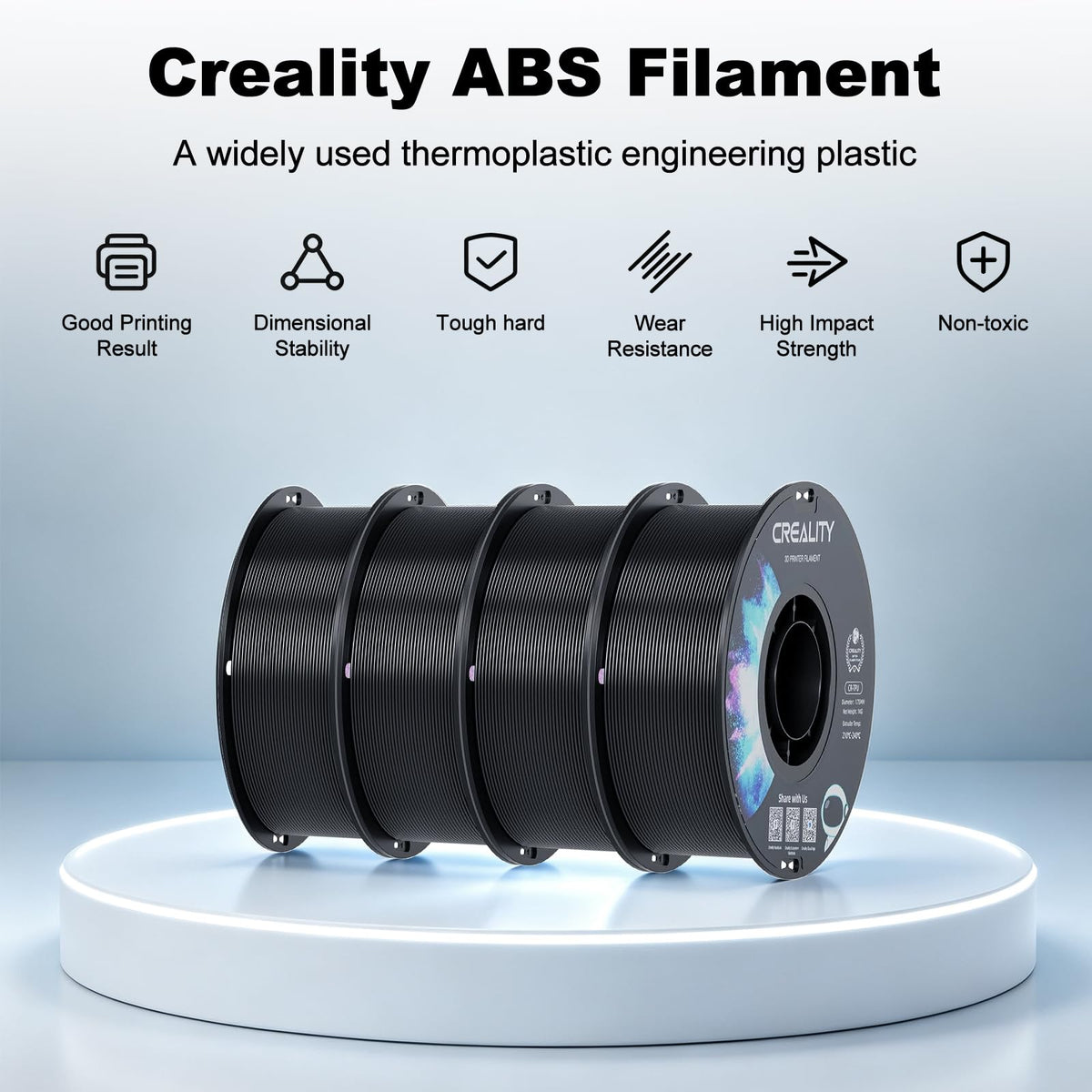 Creality ABS Filament 1.75mm, 3D Printer Filament Bundle, 4kg Spool, Black