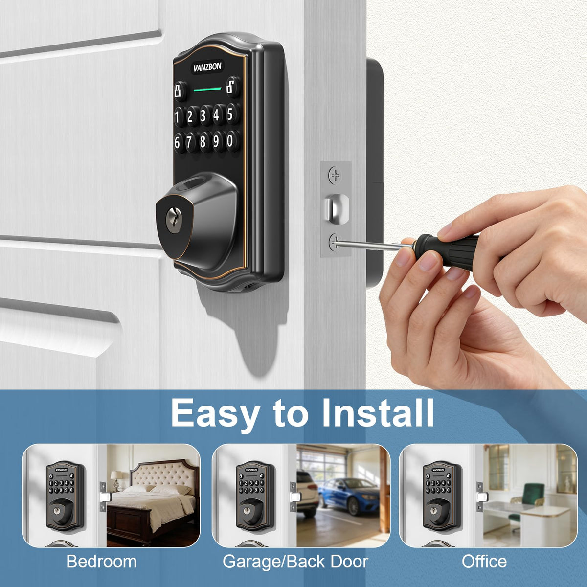 Keyless Entry Door Lock for Front Door,Smart Doorknob Keypad Deadbolt,ORB