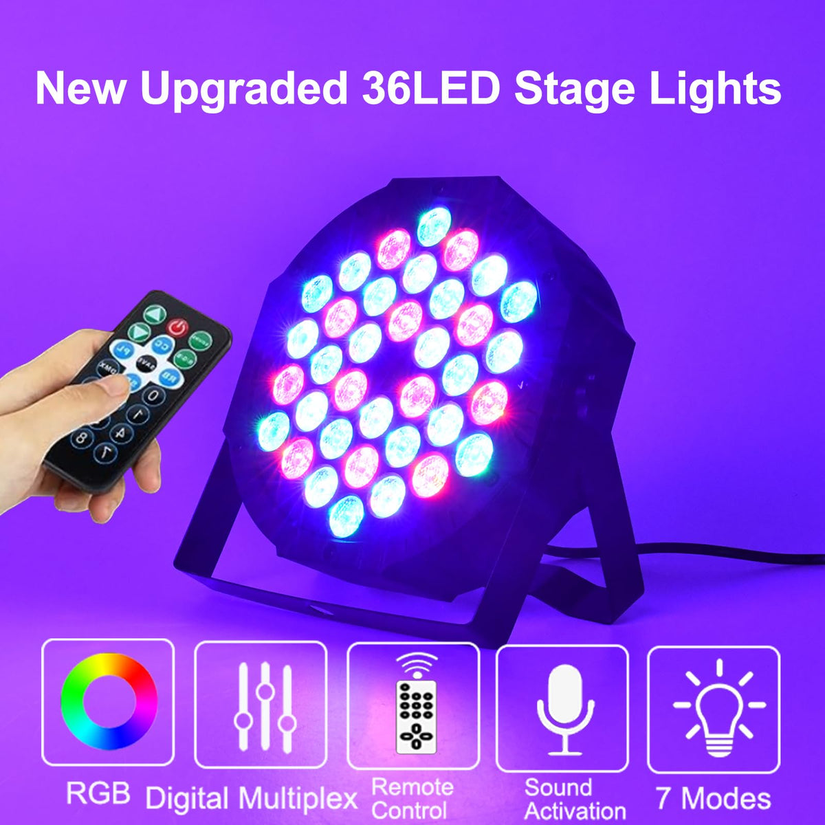 Stage Lights DJ Lights 36LED Par Lights - 4 Pack RGB Party Lights Uplights with Sound Activated Remote Control Stage Lighting for Disco Wedding Club Ba Christmas Party Lighting Outdoor