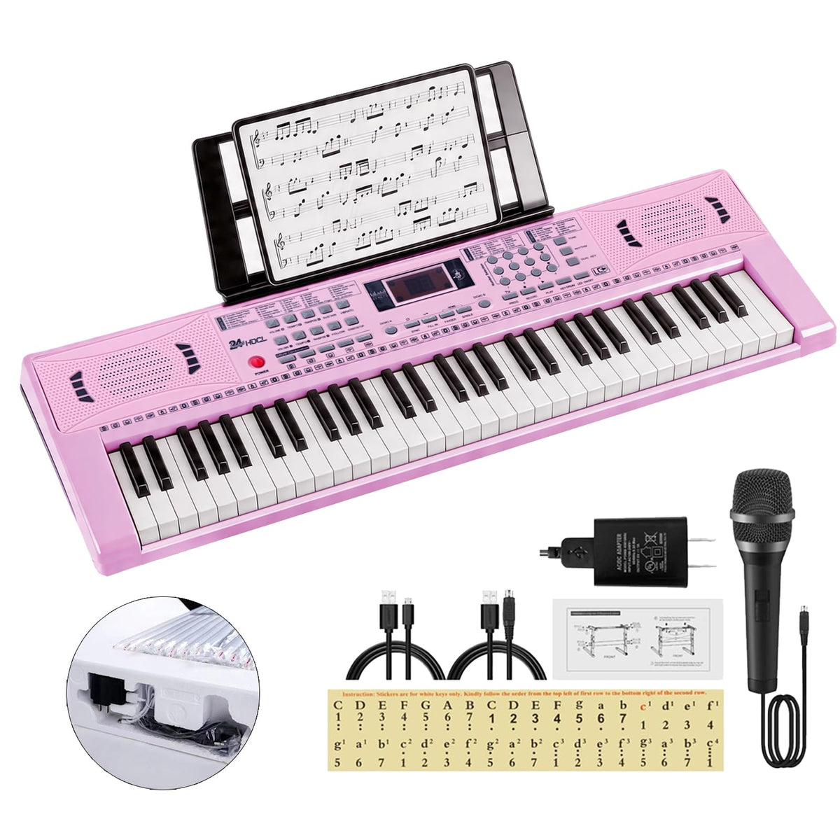 Kids Keyboard Piano, 61 Key Electronic Piano (Pink)