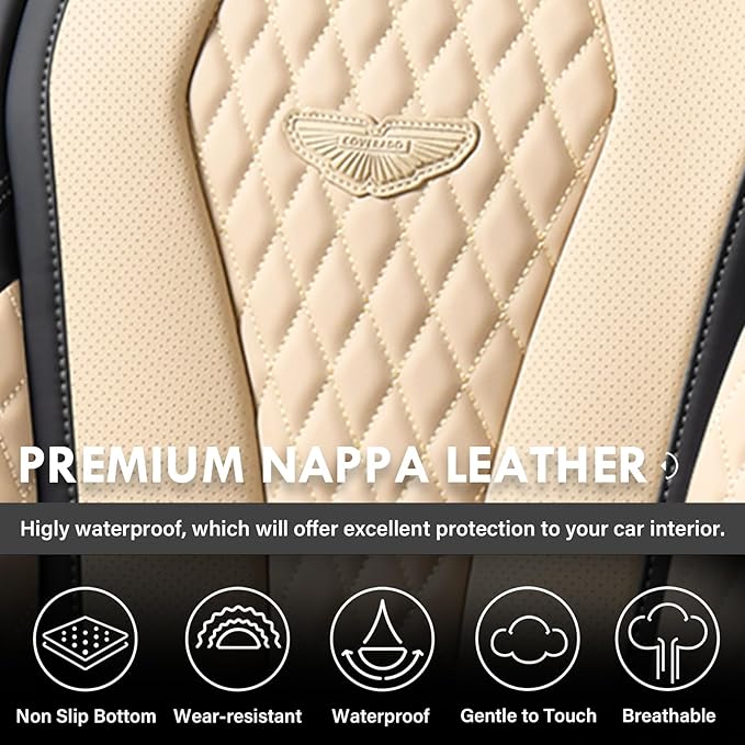 Coverado Automotive Seat Covers Front Seats, Seat Covers 2 Pack, Beige Car Seat Cover, Waterproof Auto Seat Covers, Car Seat Cushion, Front Car Seat Covers Leather Car Seat Protector Fit for Most Cars