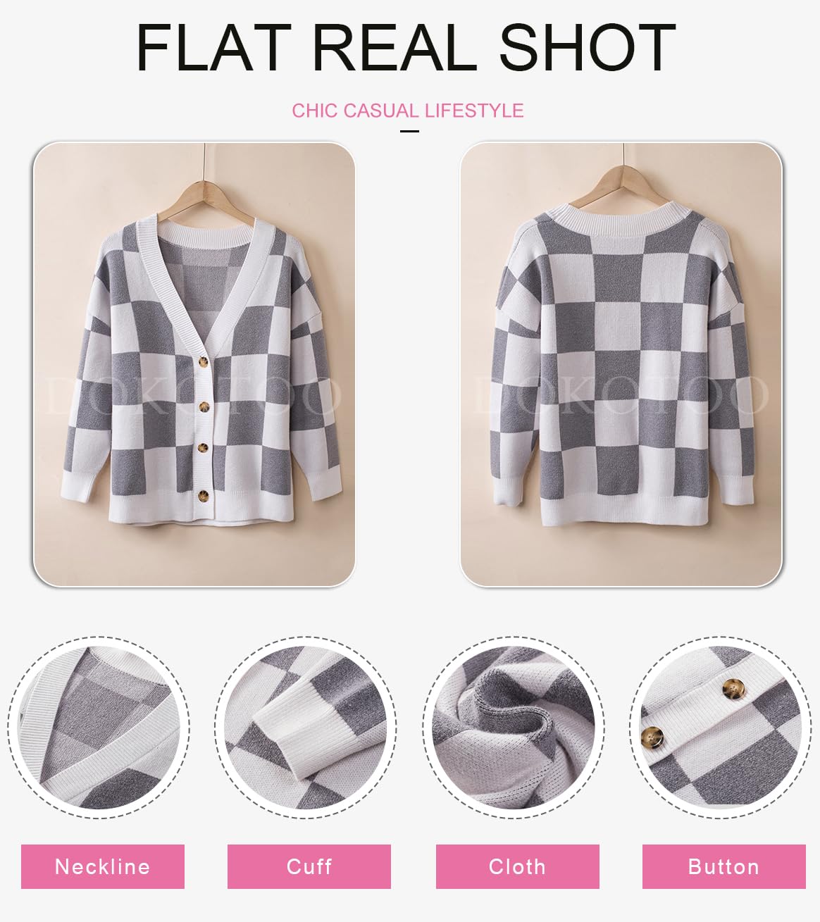 Dokotoo Winter Clothing for Women Cable Knit Fall Cardigan Sweaters Gray L