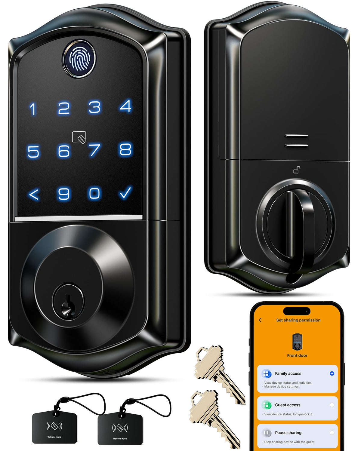 Veise VE017 Fingerprint Smart Door Lock with App Control, Matte Black