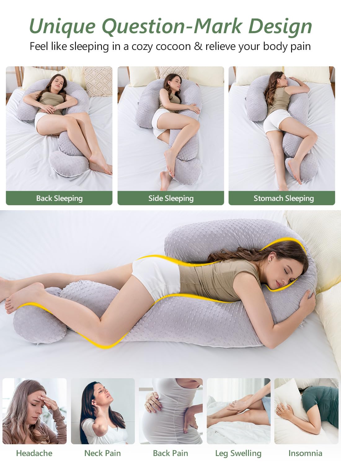 Meiz Question Mark Body Pillow for Adults & Couples, Dual-Sided Velvet Long Bolster Pillow with Detachable Heart Cushion for Hugging, Full Body Support Pillow for Side Sleepers & Back Support