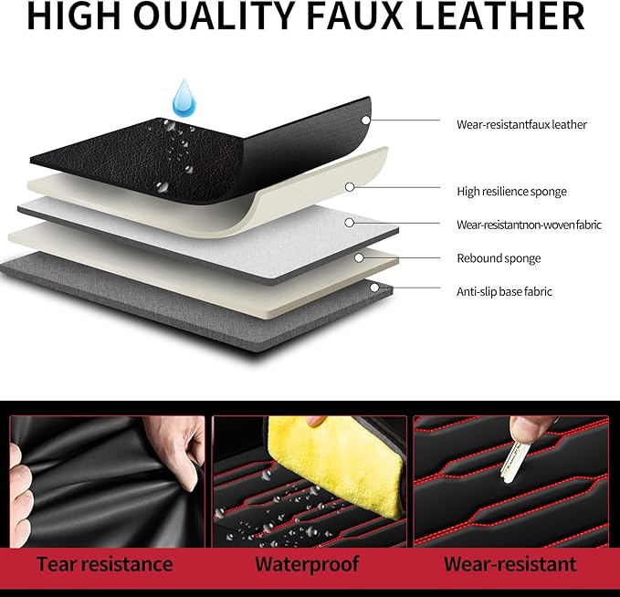 Fit CRV Car Seat Covers for Honda CR-V 2013-2024 2025 2026 - Upgraded Premium Waterproof & Breathable Leather, Airbag Compatible, All-Weather Seat Cushion Protector (2 Front/Black+Red)