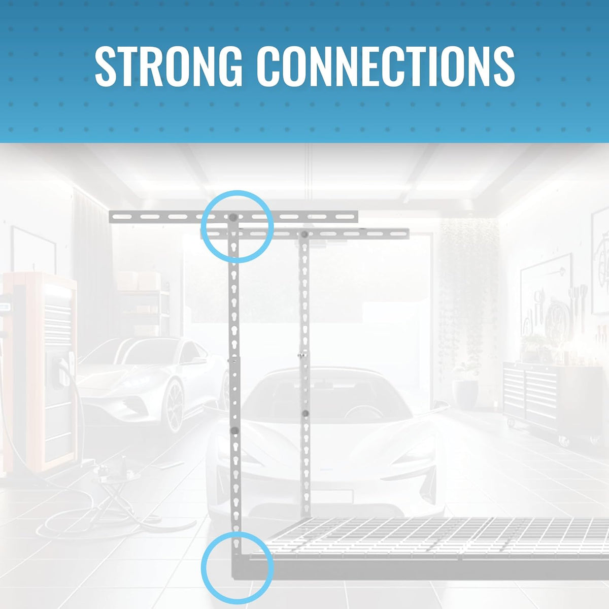 MonsterRax Overhead Garage Storage Rack - 4 x 8 Ceiling Shelving, Adjustable Hanging Racks, Color: White, 24"-45" Ceiling Drop.