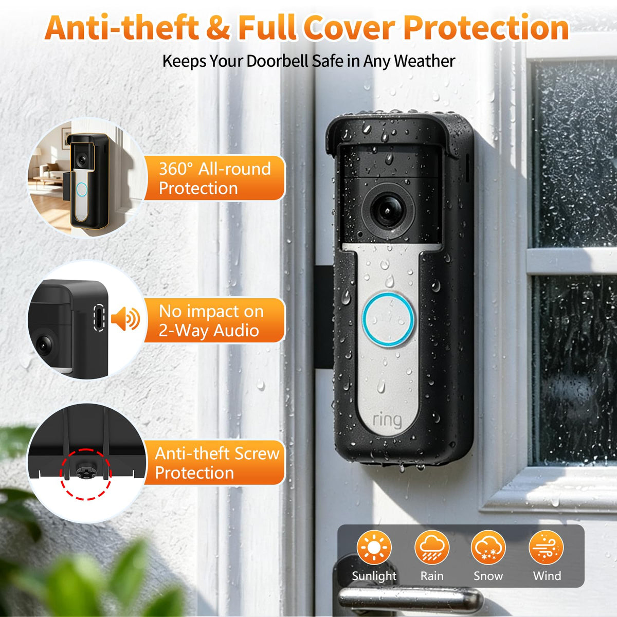 No-Drilling Anti-Theft Doorbell Mount for Ring Battery Doorbell/Plus/Pro 2nd Gen(2026 Newest Model), Doorbell Camera Mount for Apartment/Rental, Mounting Bracket Holder for Inward Swing Door, Black